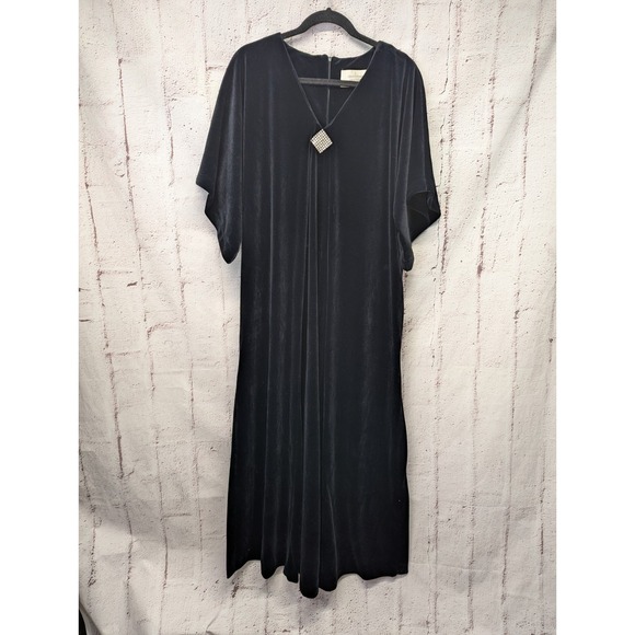 VTG David Brown Black Long House Dress Gown Caftan Robe Black Velour Sz S Small
